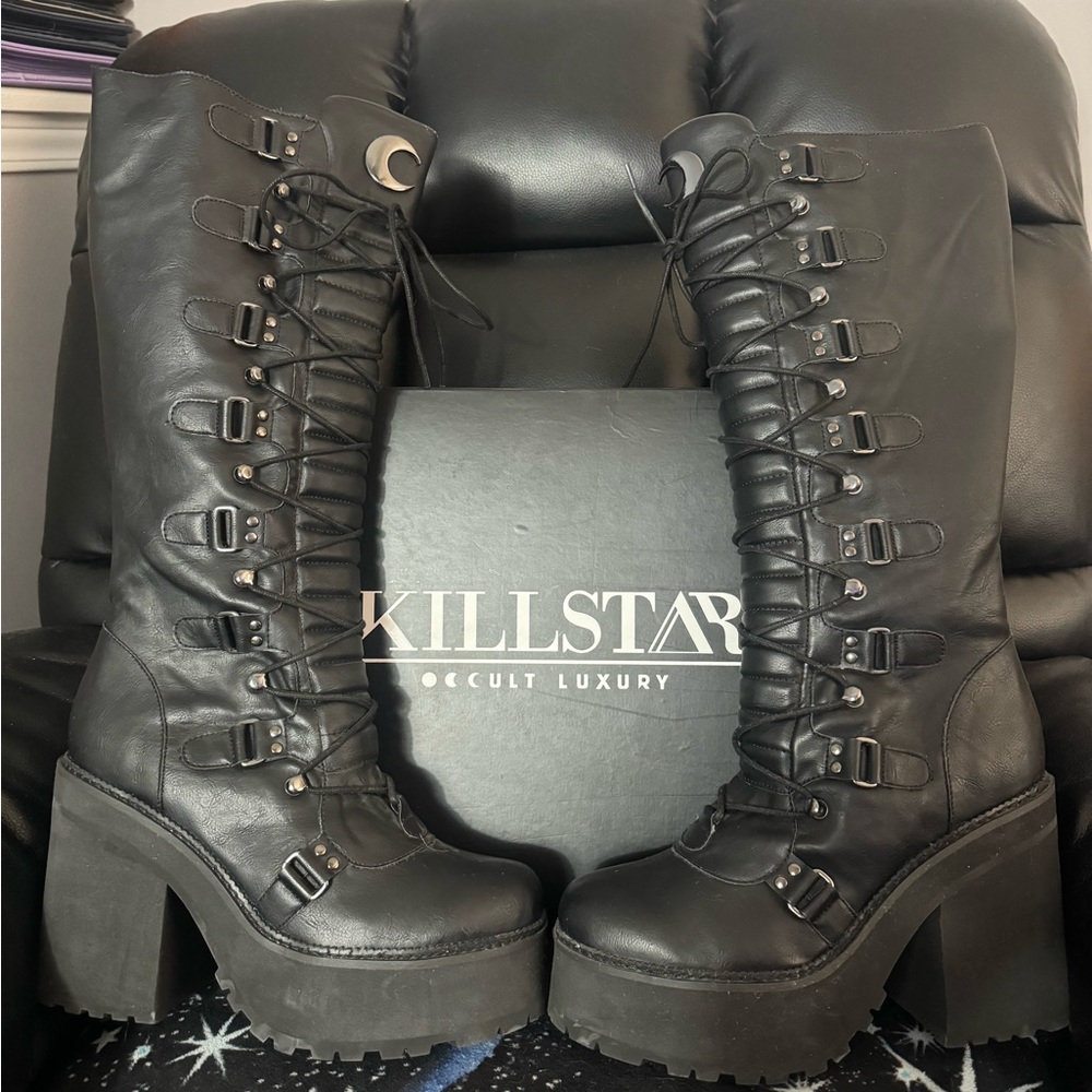 Killstar Selene knee high boots.